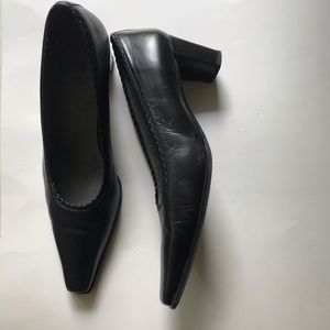 Stuart Weitzman black Square toe pump heels elongated toe
